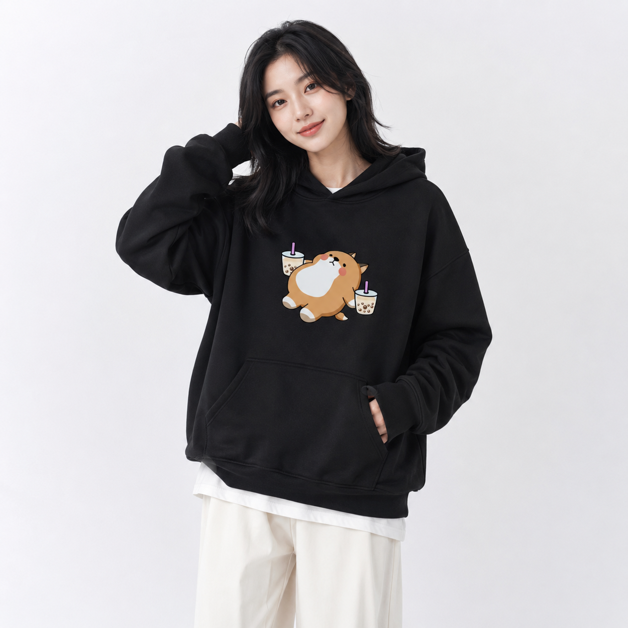 Chubby Shiba Inu Bubble Tea Unisex Hoodie