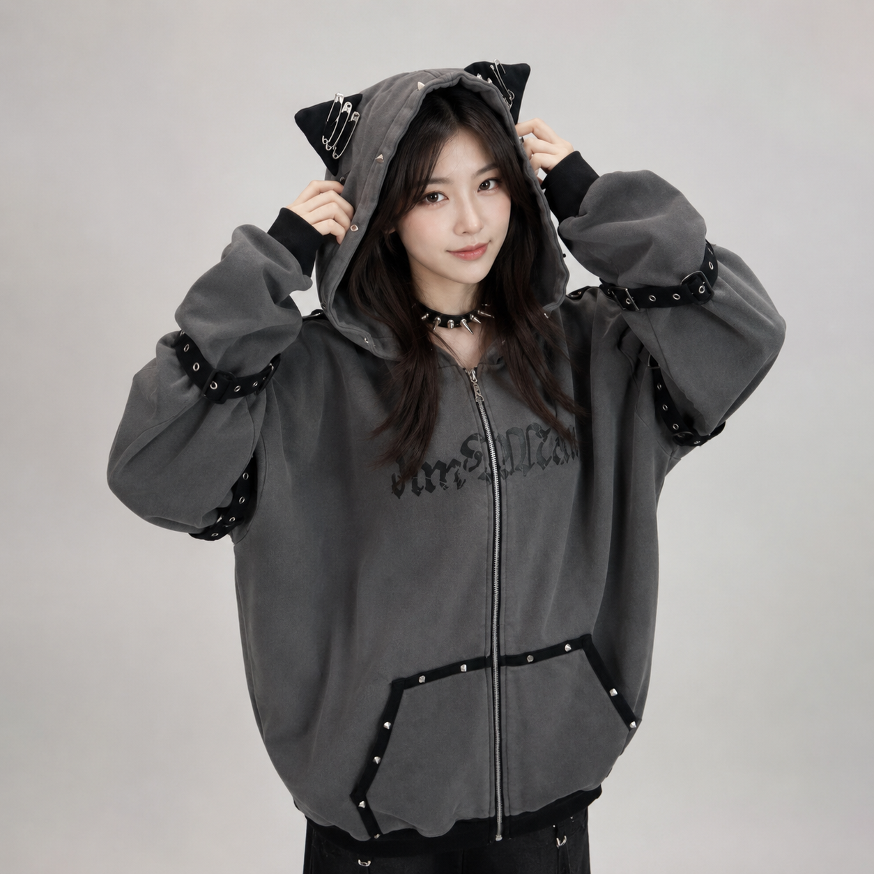 Gothic Cat Streetwear Harajuku Hoodie Jacket