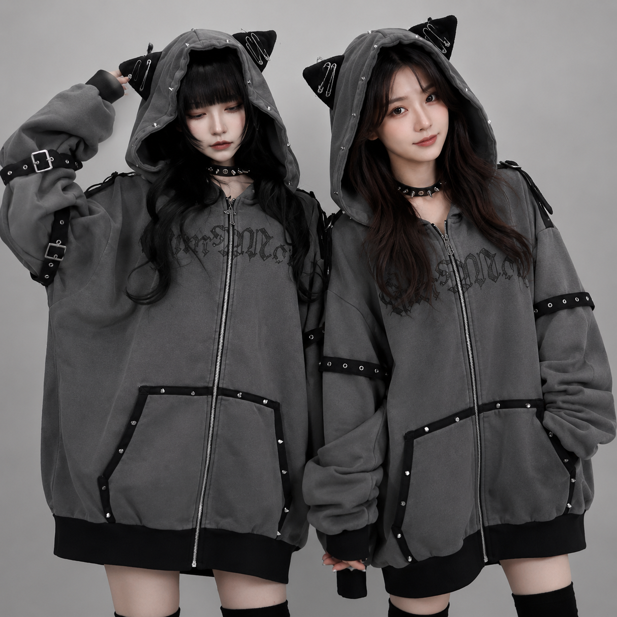 Gothic Cat Streetwear Harajuku Hoodie Jacket