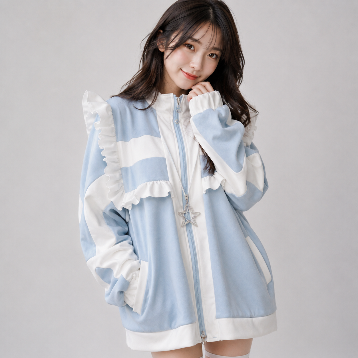 Harajuku Y2k Wintercore Zipper Ruffle Women's Jacket