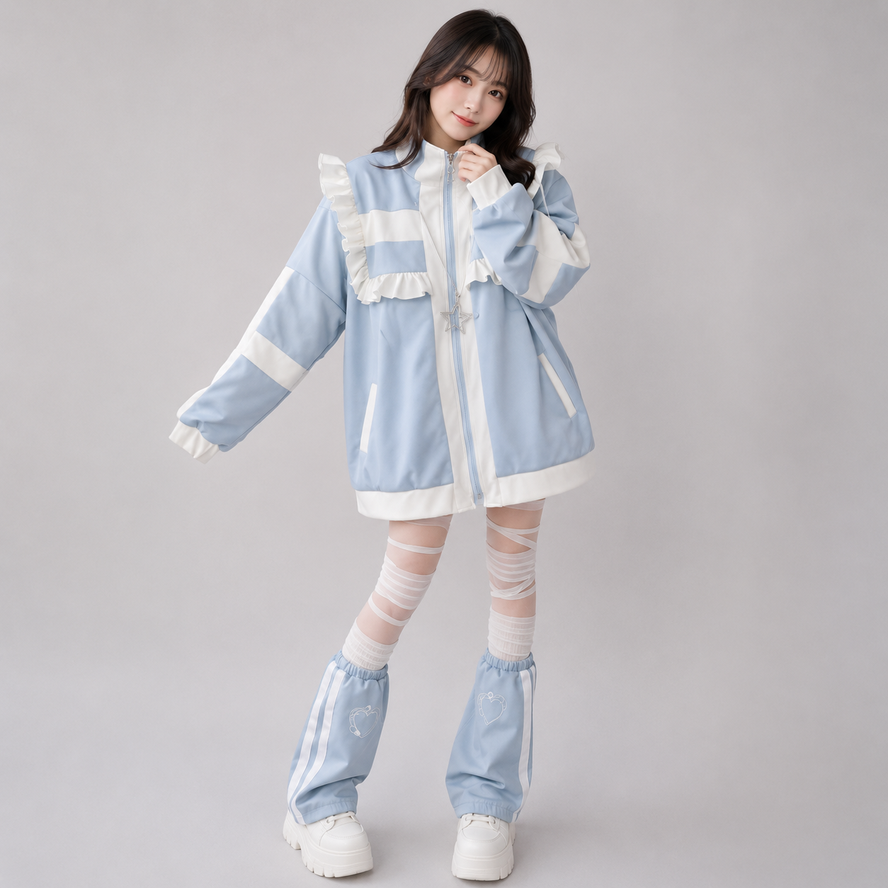 Harajuku Y2k Wintercore Zipper Ruffle Women's Jacket