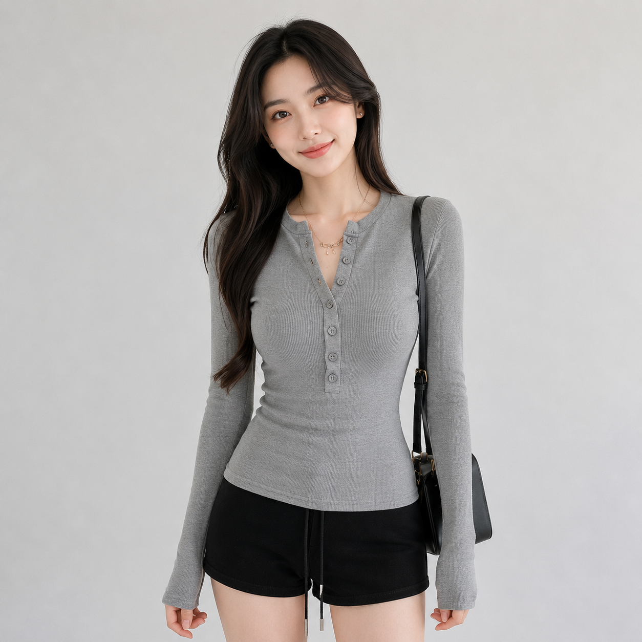 Sleek Slim Fit Ribbed Button-Up Long Sleeve Top
