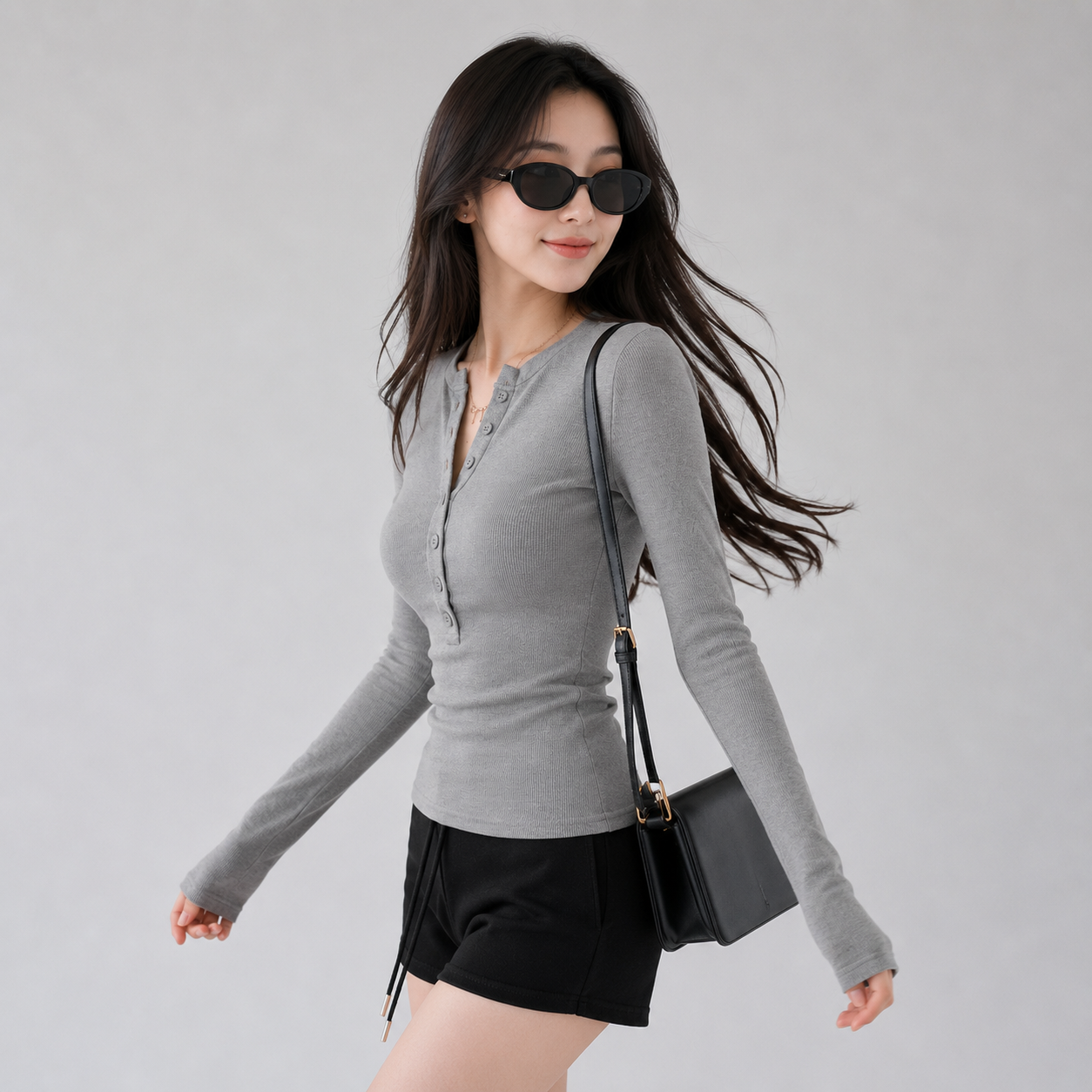 Sleek Slim Fit Ribbed Button-Up Long Sleeve Top