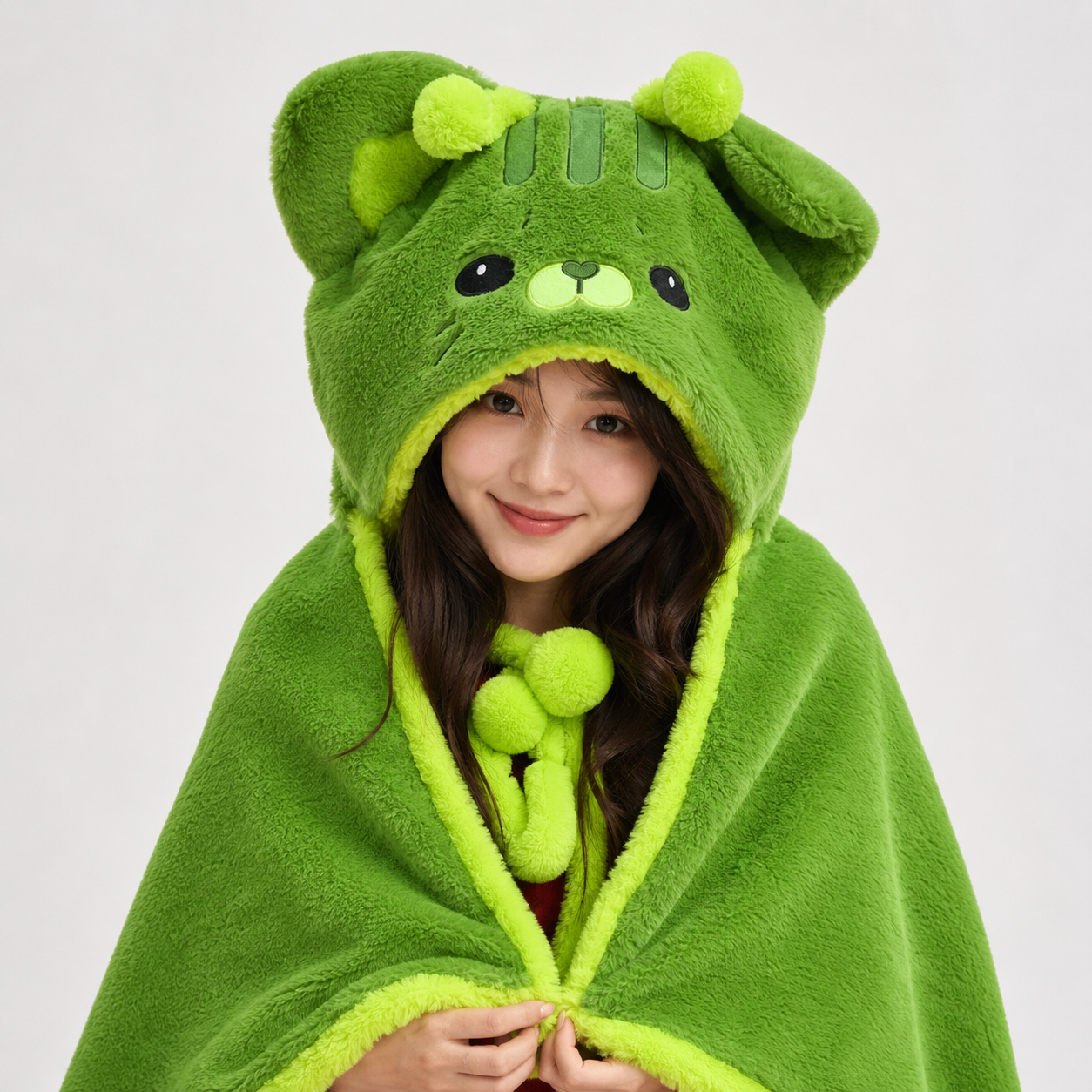 Fluffy Green Cat Cloak Hooded Blanket Cape