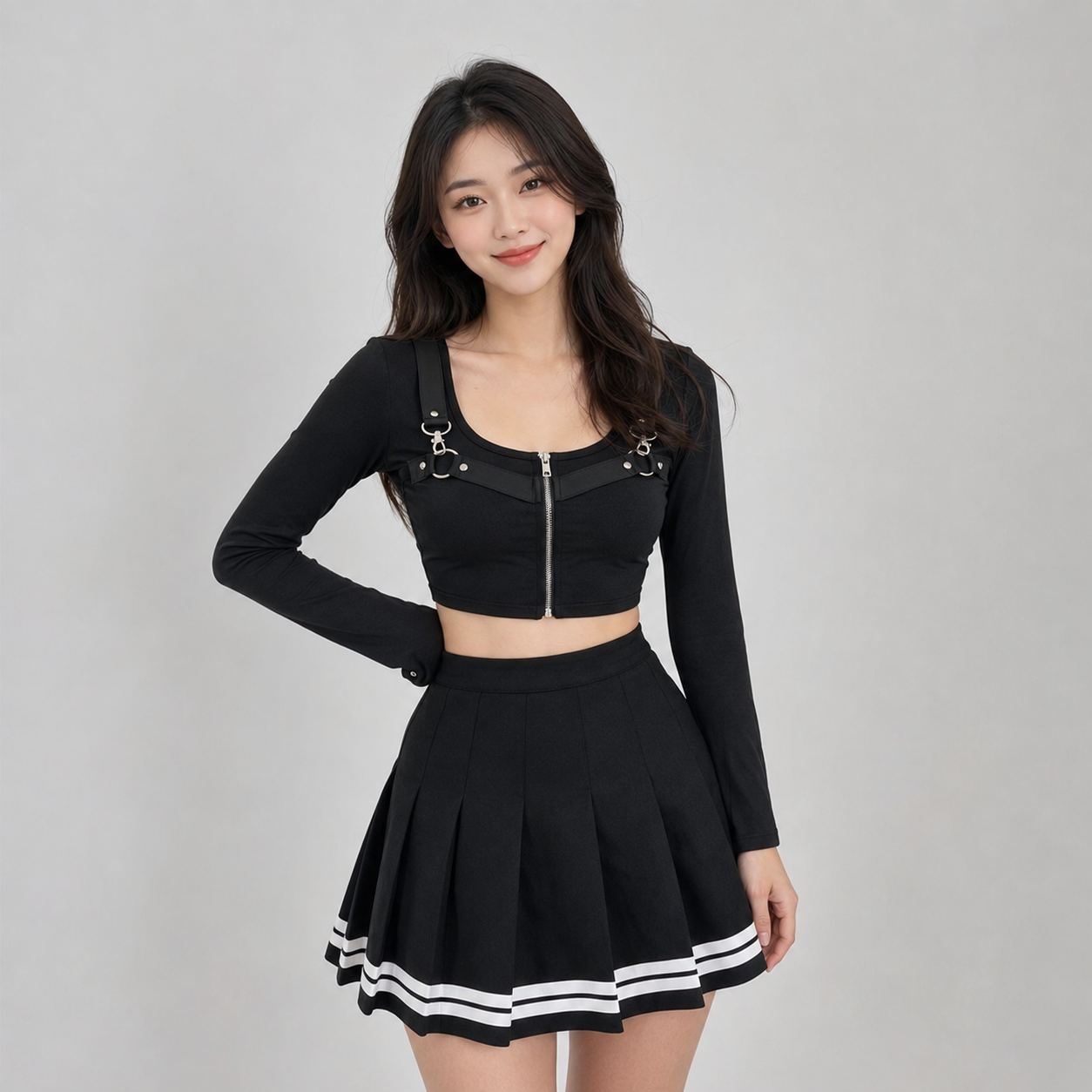 Preppy Pleated Striped Tennis Black Pink Navy White Mini Skirt