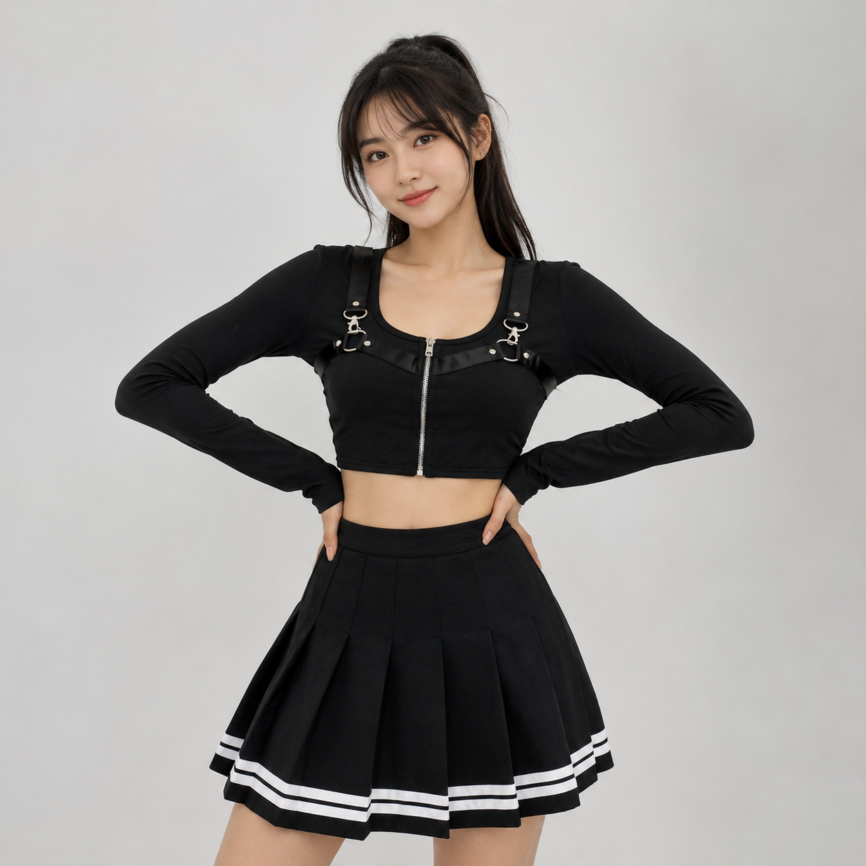 Preppy Pleated Striped Tennis Black Pink Navy White Mini Skirt