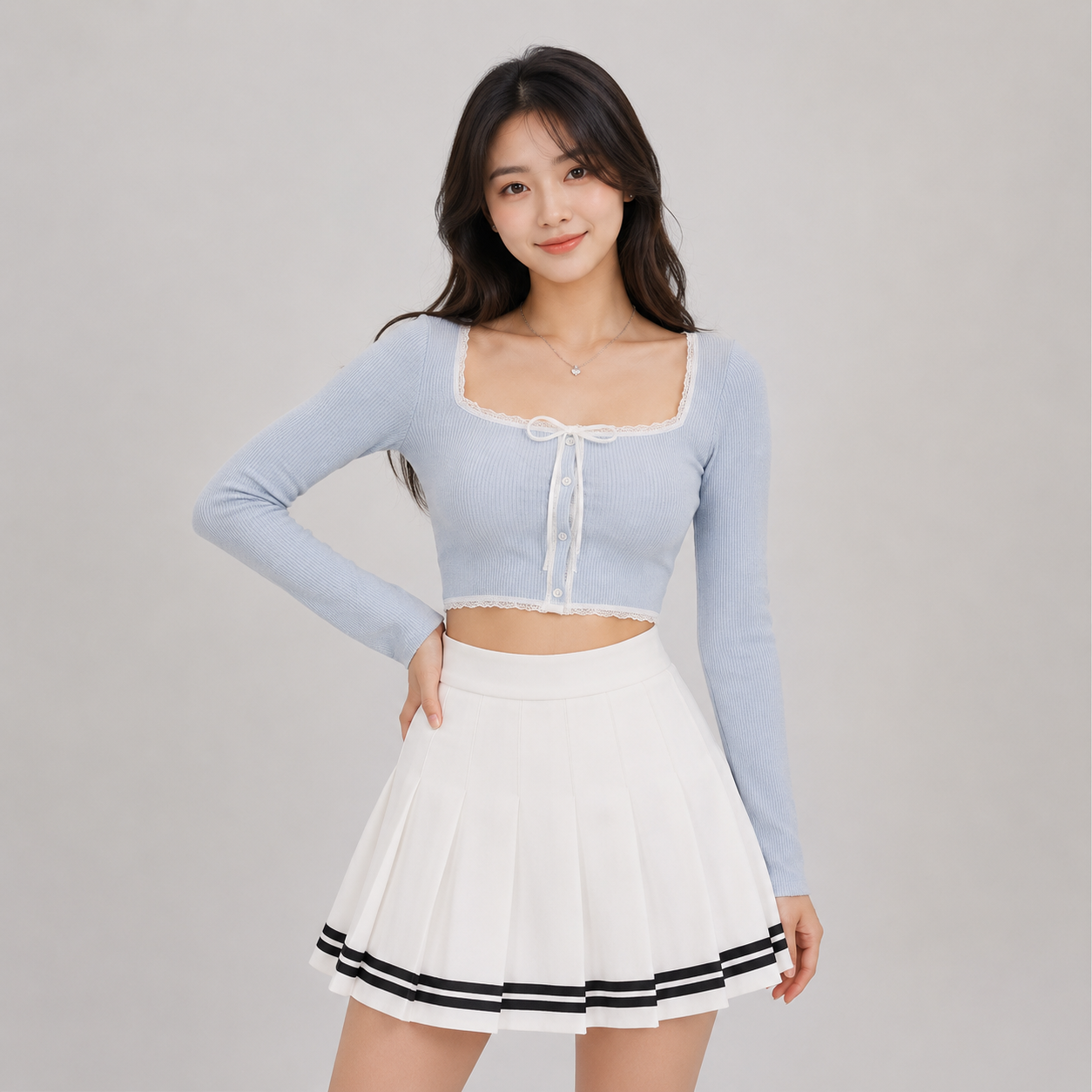 Preppy Pleated Striped Tennis Black Pink Navy White Mini Skirt