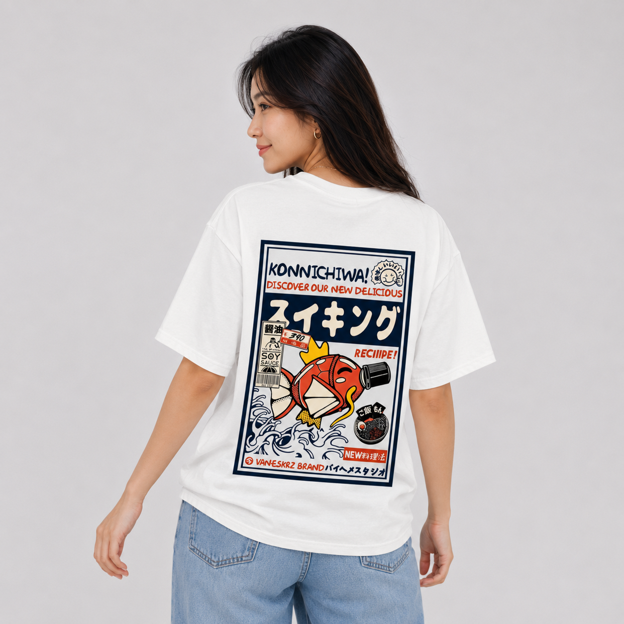 Harajuku Japanese Fish Konnichiwa Poster Unisex Tee