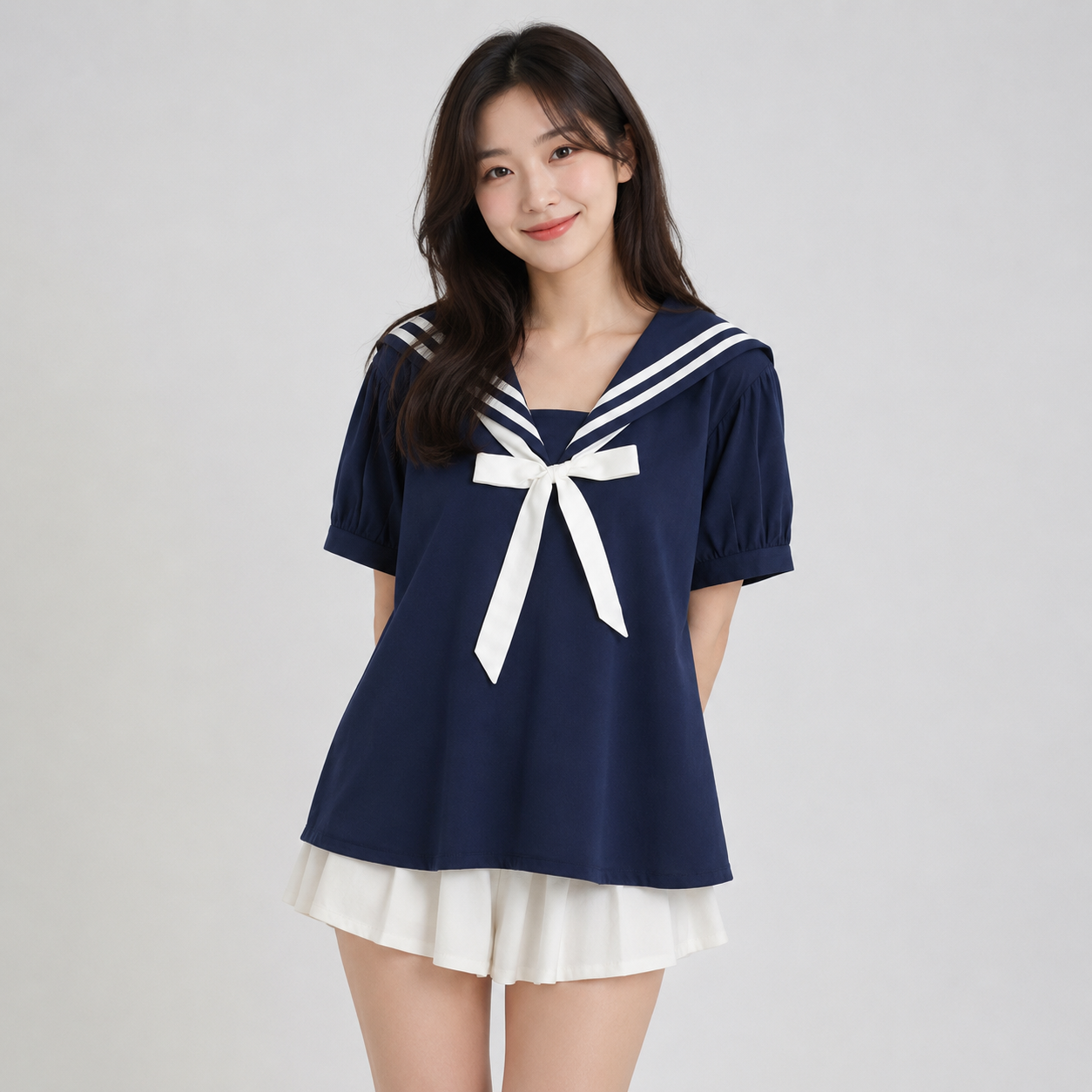 Sailor Moon Inspired Collar White Blue College Shirt Tie Women's  Top