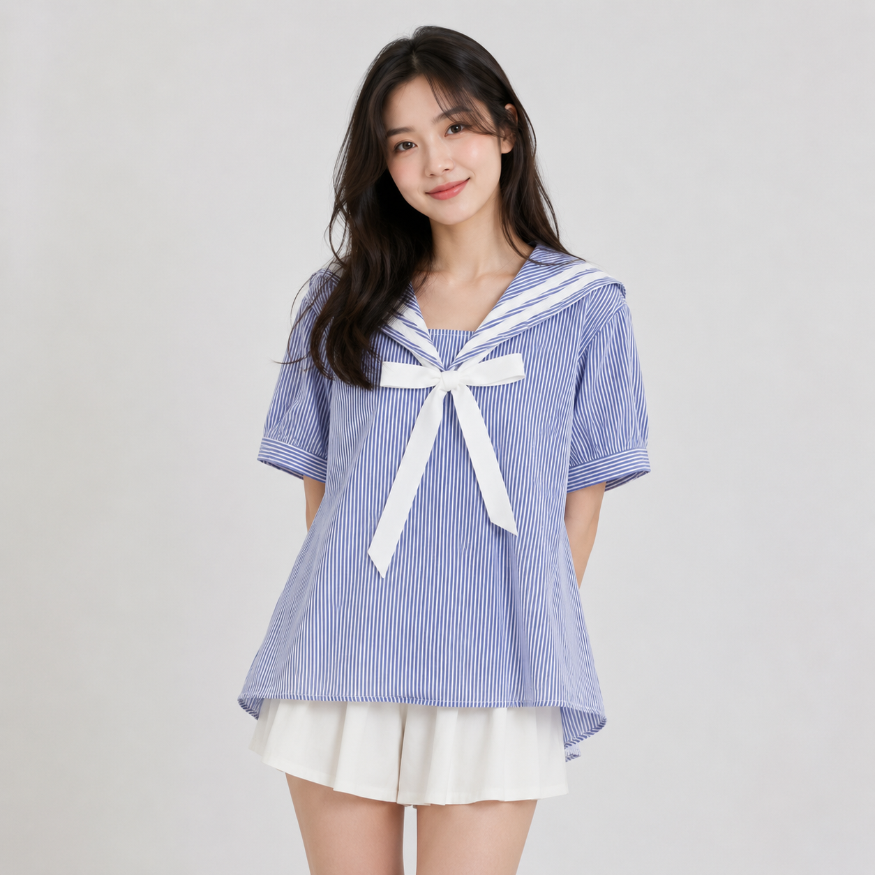 Sailor Moon Inspired Collar White Blue College Shirt Tie Women's  Top