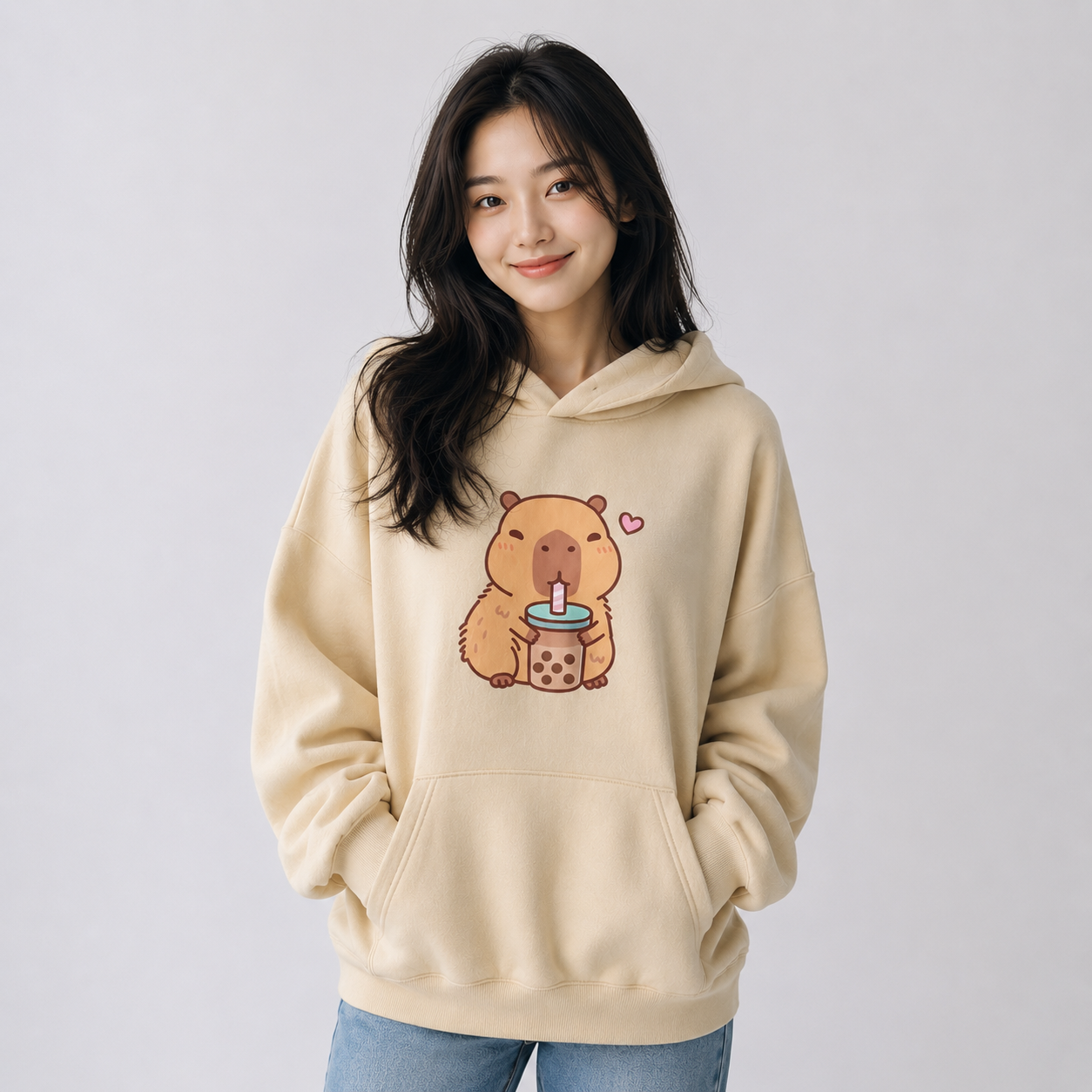 Capybara Drinking Bubble Tea Unisex Hoodie