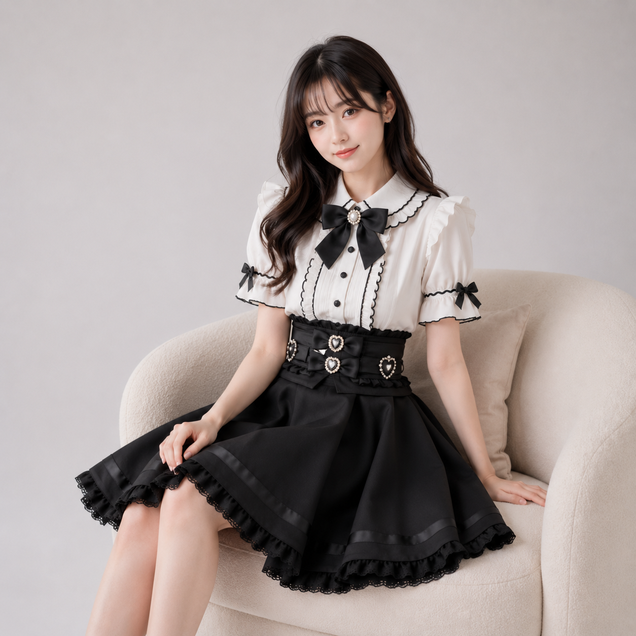 Gothic Heart Bow High Waist Black Plaid Skirt