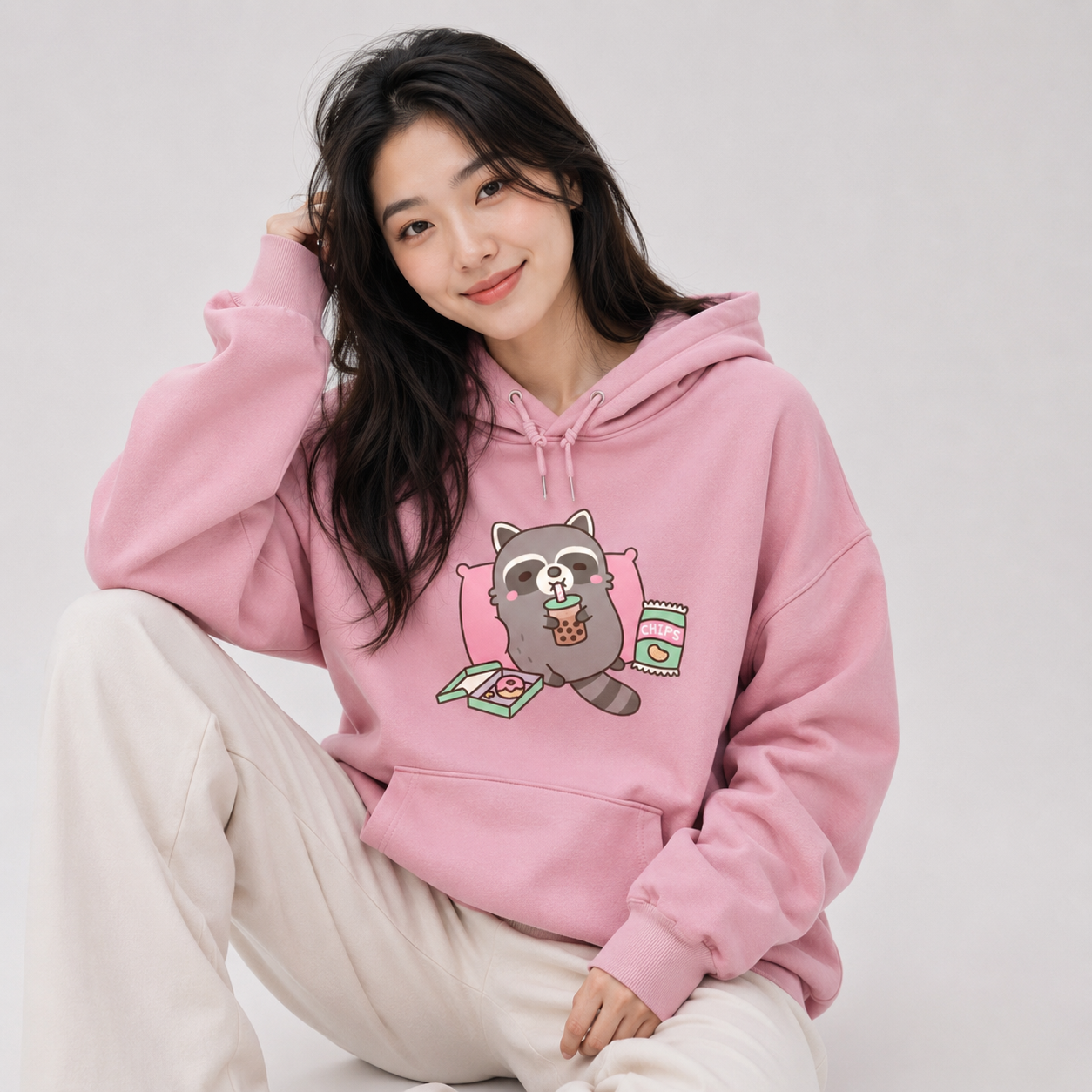Cartoon Raccoon Bubble Tea Unisex Hoodie