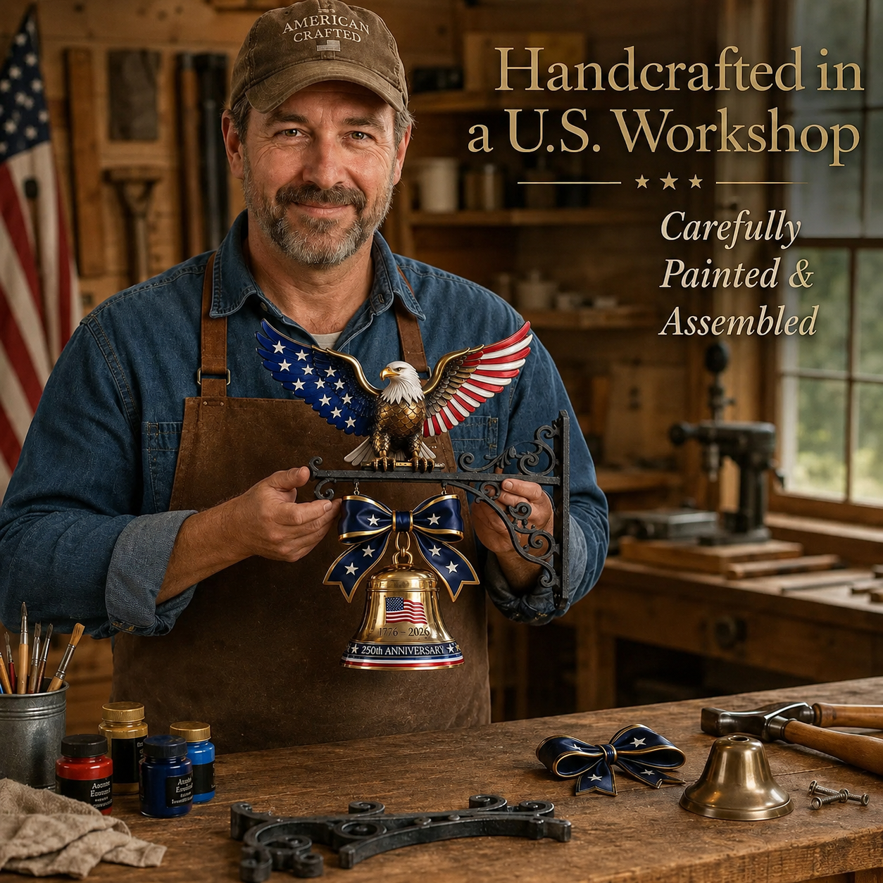 🔔 Commemorative Eagle Bell | Vintage Cast Iron Bracket | Handcrafted Detail