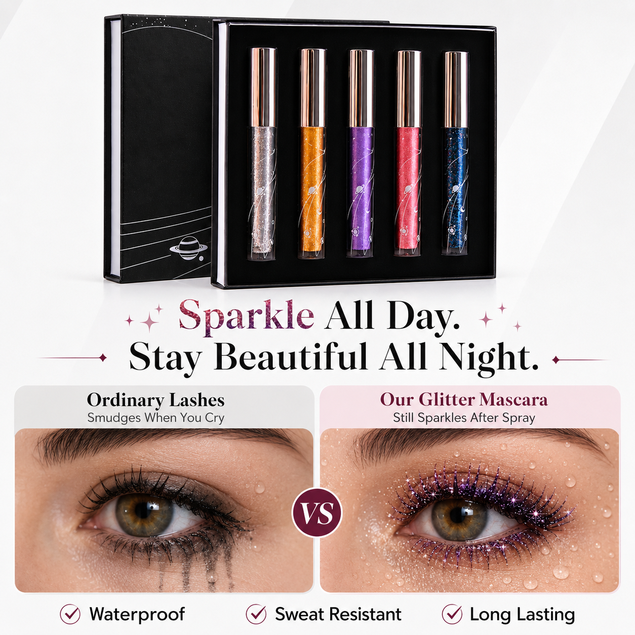 🔥Last Day 50% OFF🌈5-Color Glitter Mascara 🌟Set – Sparkling Lash Makeup Gift Kit🌈✨Mascara✨