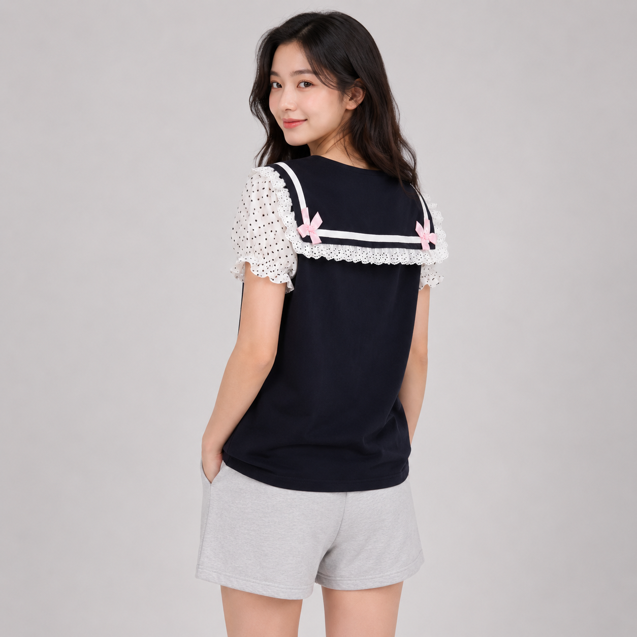 Black Japanese-themed Harajuku Panda Lace Women's Tee