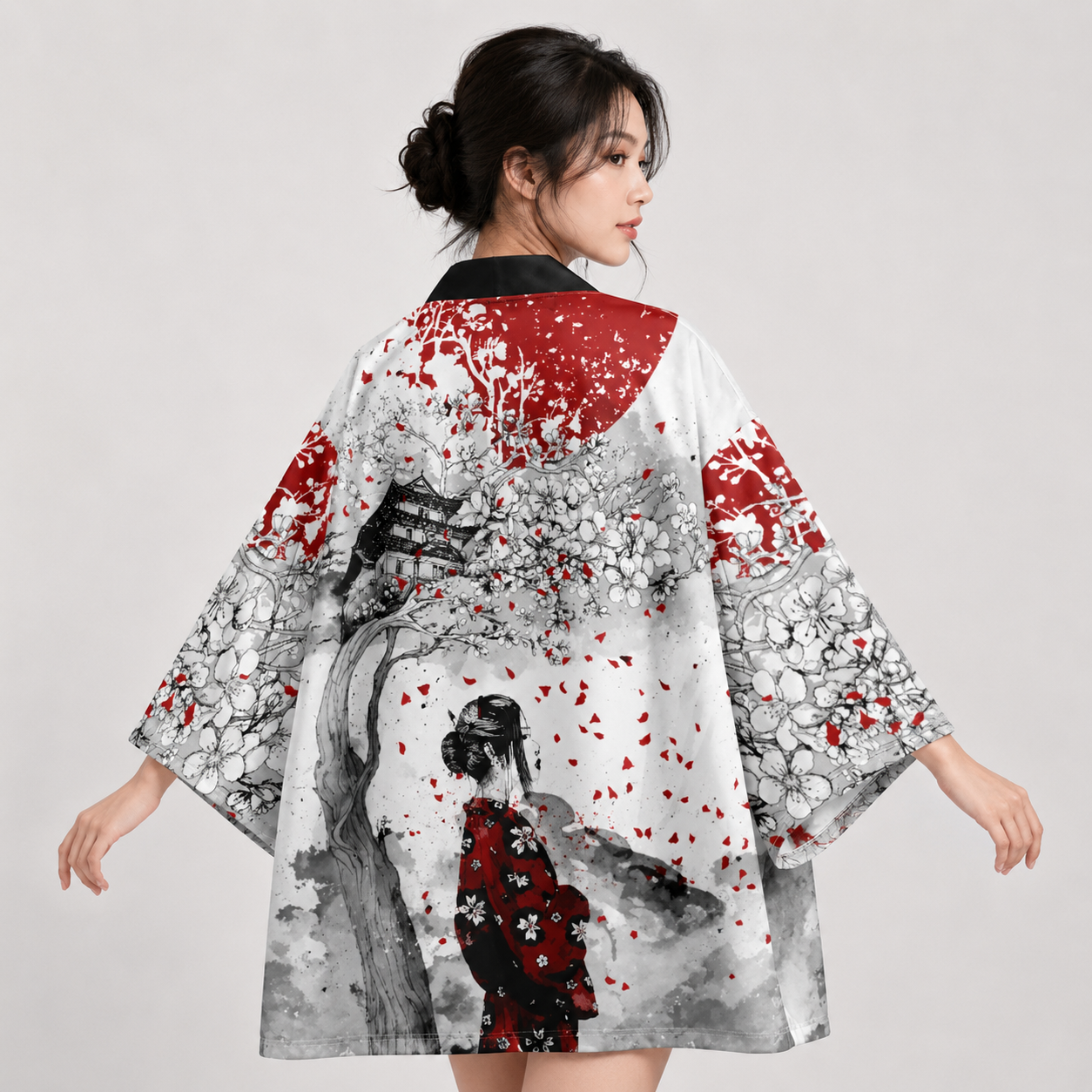 Japanese-themed Lady in Red Unisex Kimono