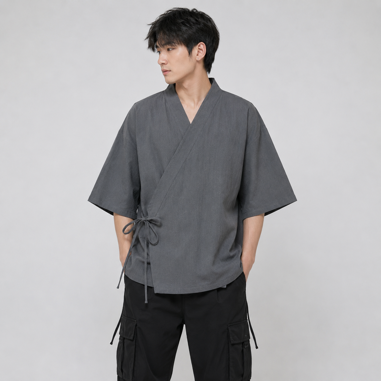 Japanese-themed Minimal Plain Men’s Kimono Jacket