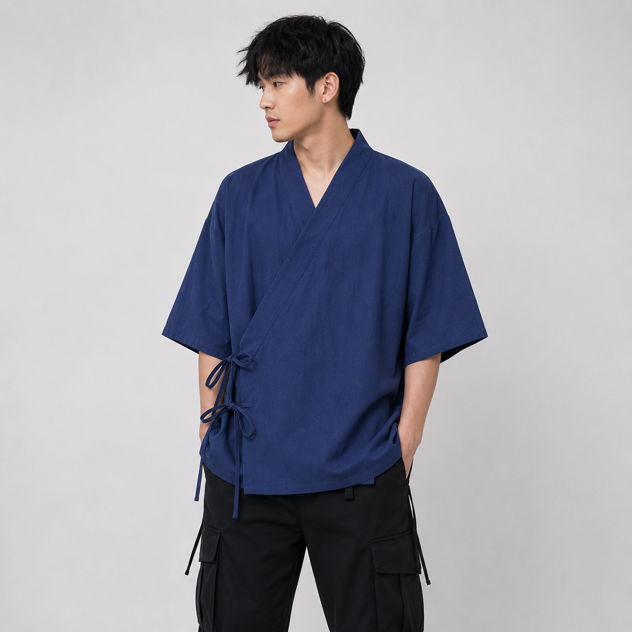 Japanese-themed Minimal Plain Men’s Kimono Jacket