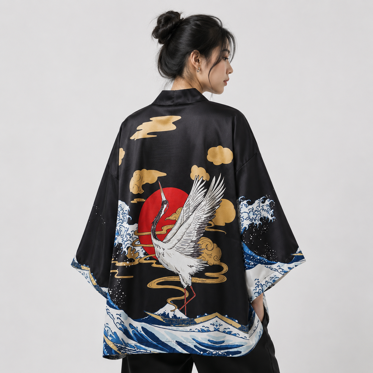Fox Cranes Dragon Japanese Women Kimono Robe Cardigan