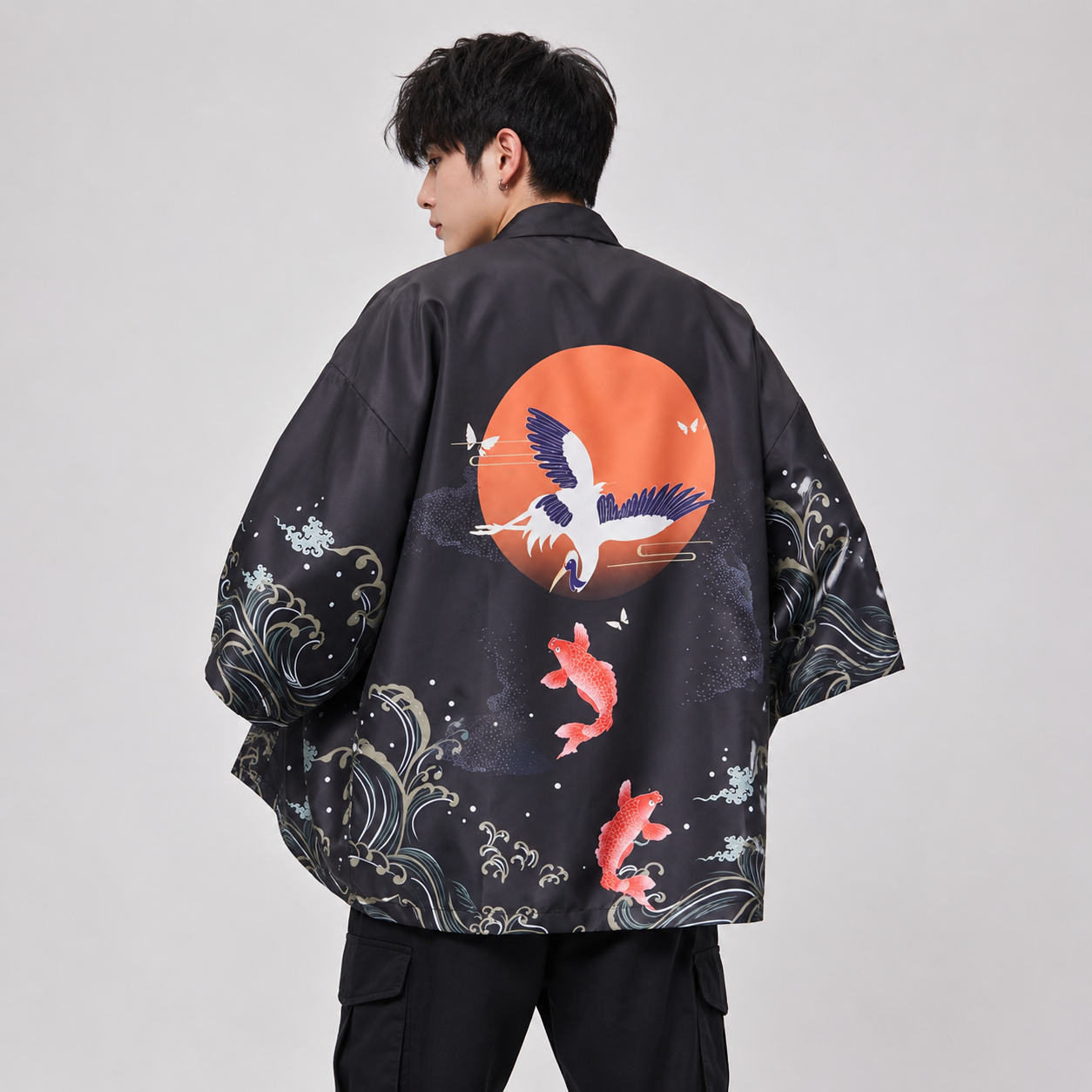 Golden Koi and Japanese Crane Men Kimono