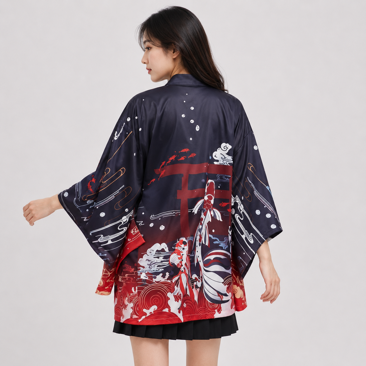 Japanese Great Koi of Torii Gate Women's Kimono Cardigan