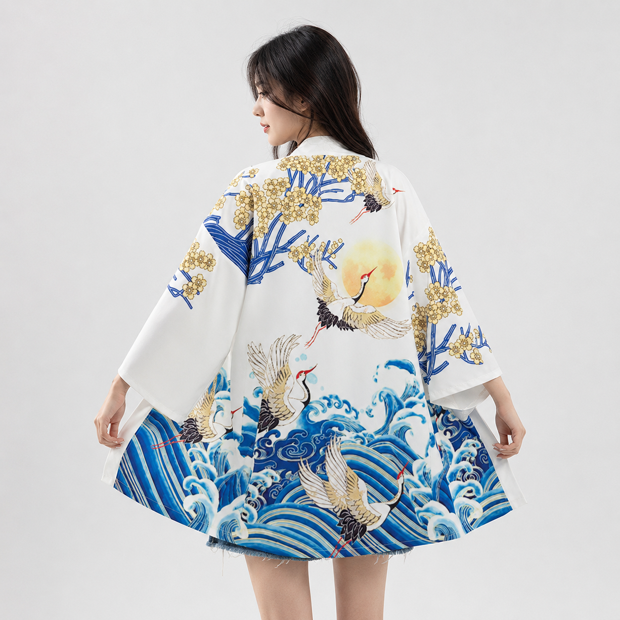 Kanagawa Wave Crane Women Kimono