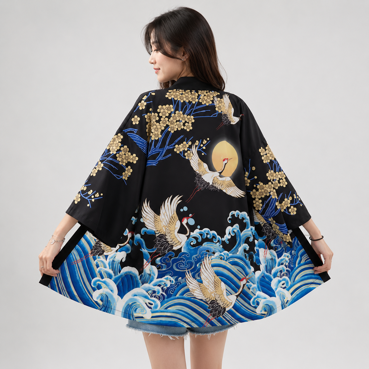 Kanagawa Wave Crane Women Kimono