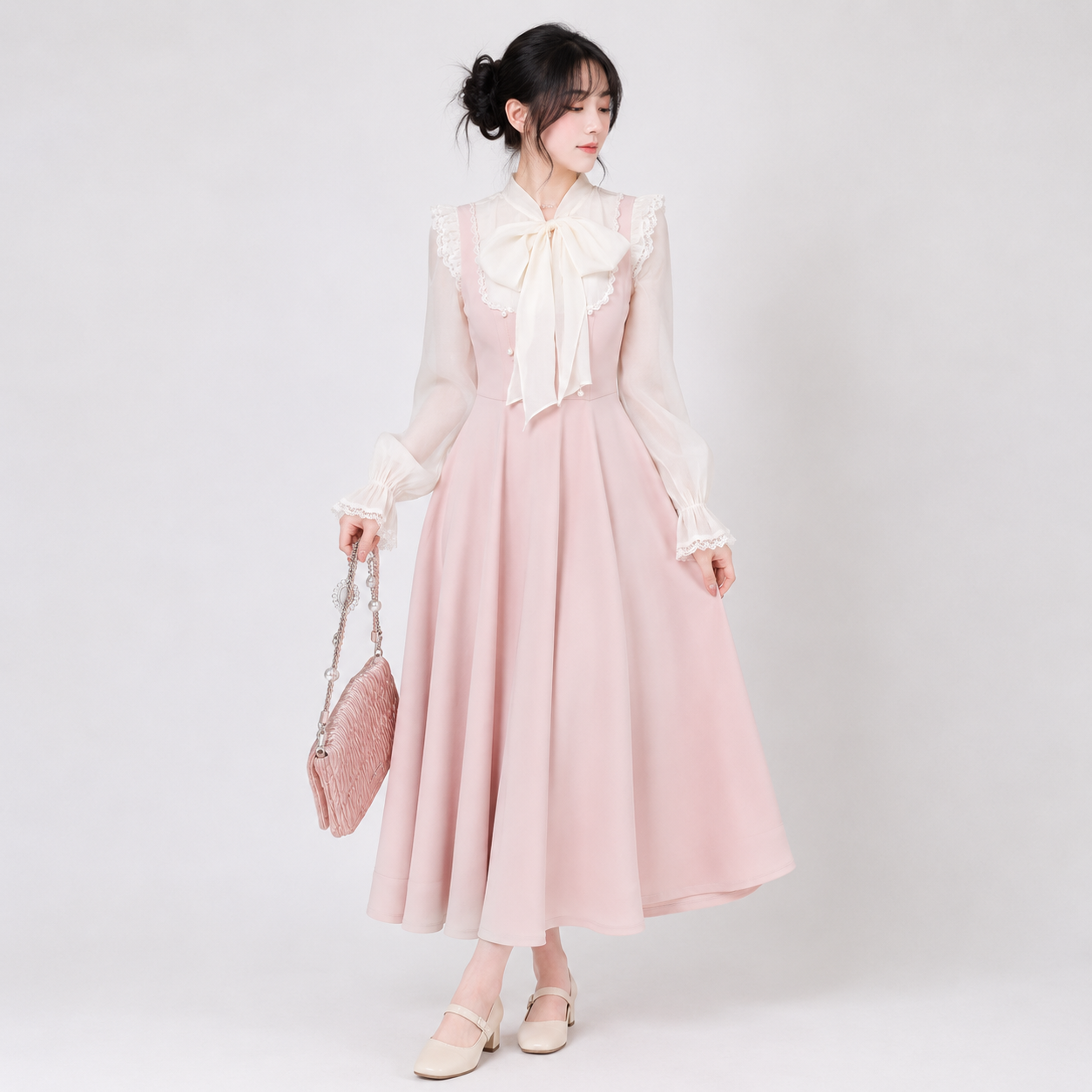 Pink White Vintage Fairytale Cottage Dress