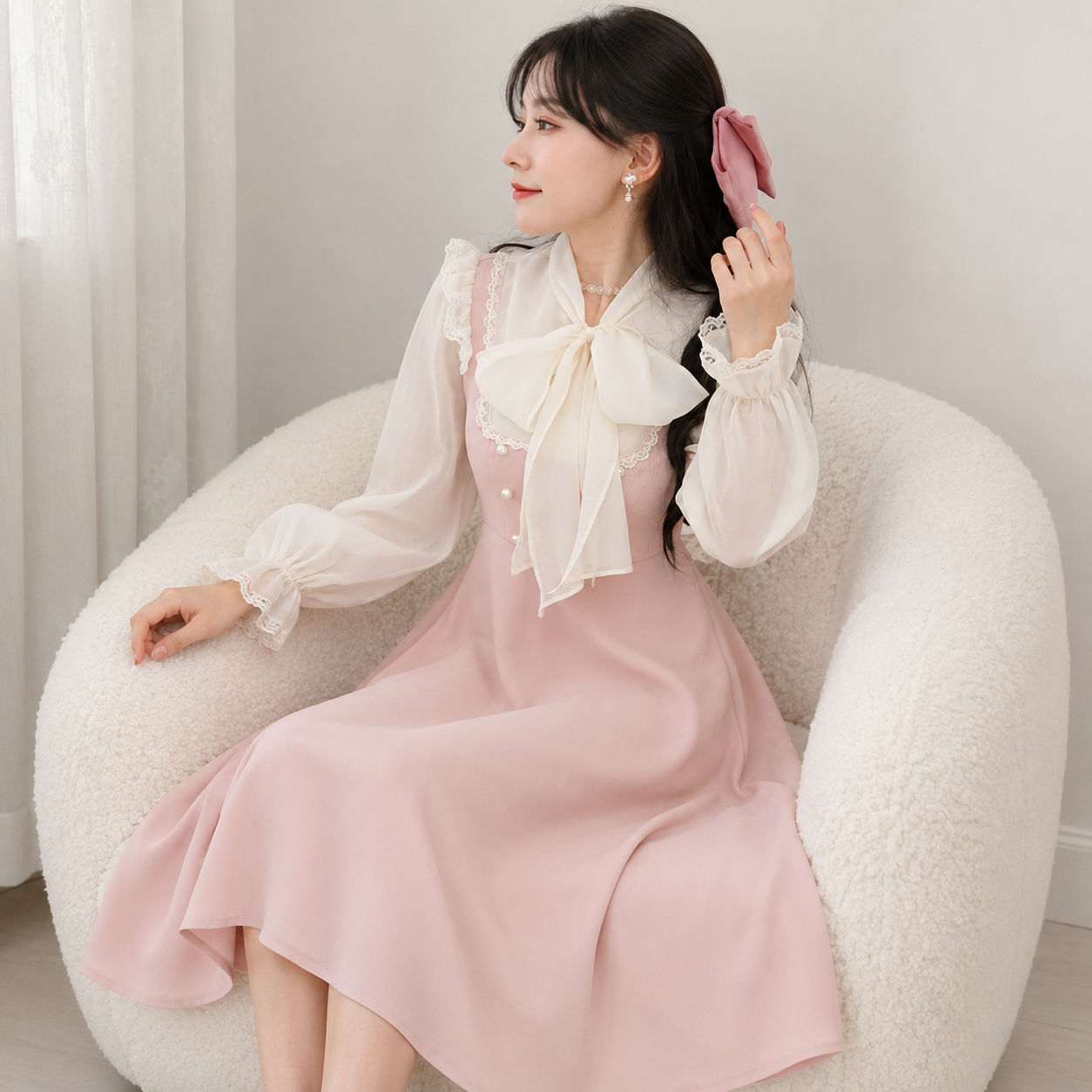 Pink White Vintage Fairytale Cottage Dress