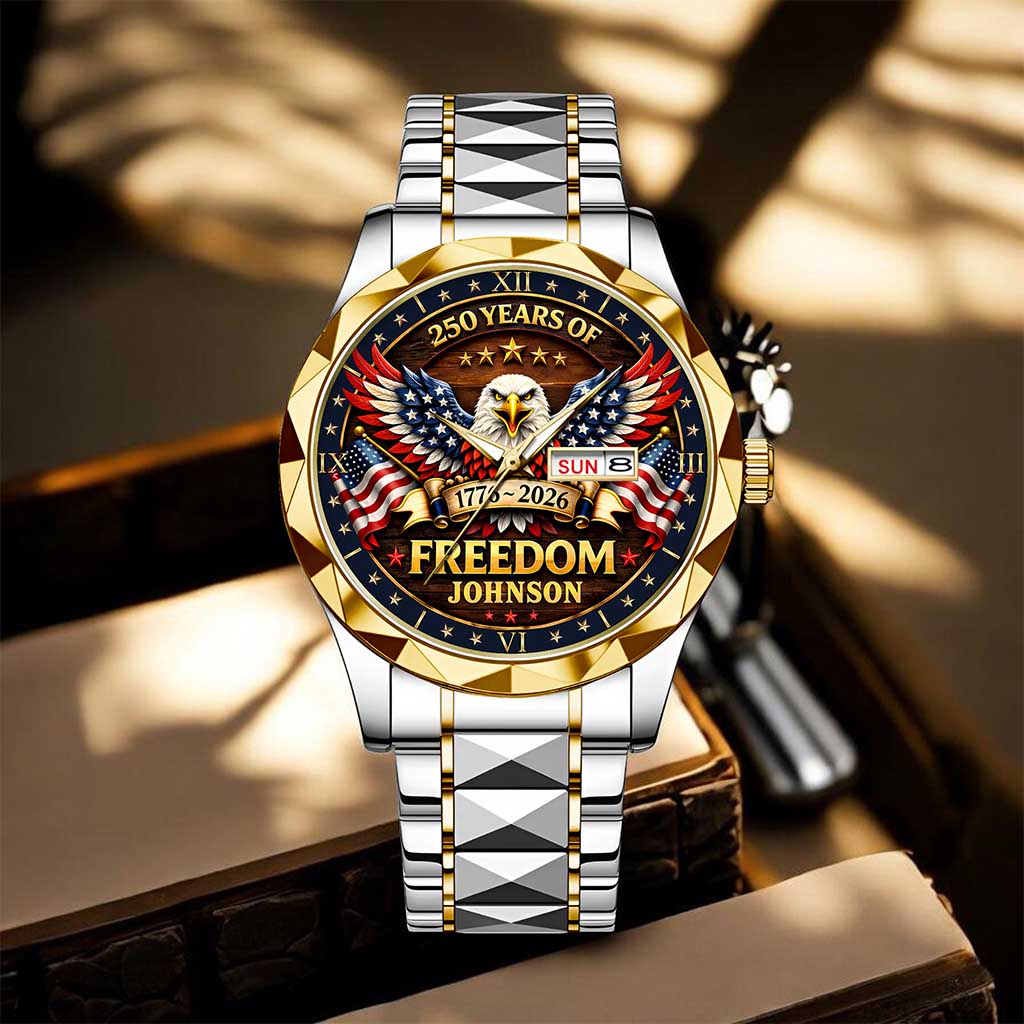 Custom Engraved 250 Years of Freedom Patriotic Quartz Watch - Personalized American Eagle Design