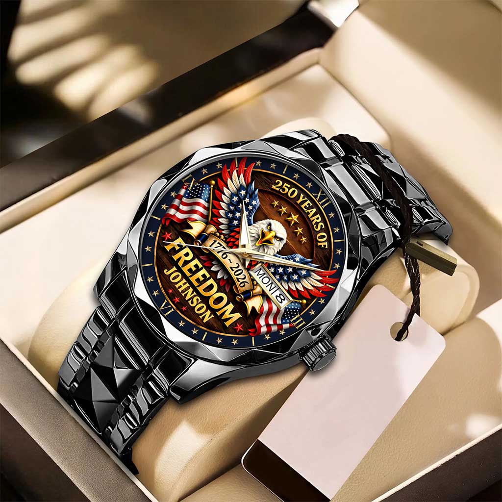 Custom Engraved 250 Years of Freedom Patriotic Quartz Watch - Personalized American Eagle Design