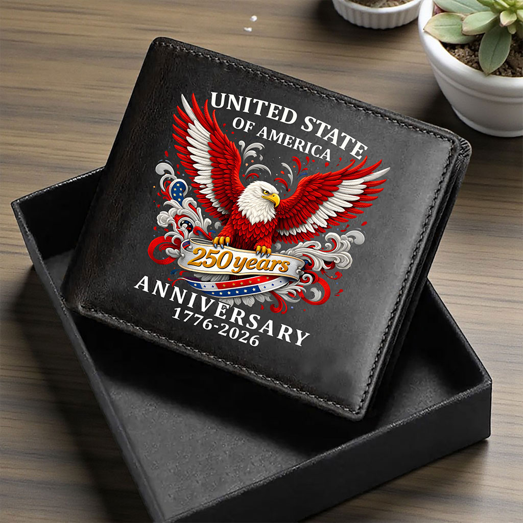 U.S. 250th Anniversary Patriotic Leather Wallet - Personalizable American Eagle Bifold Wallet