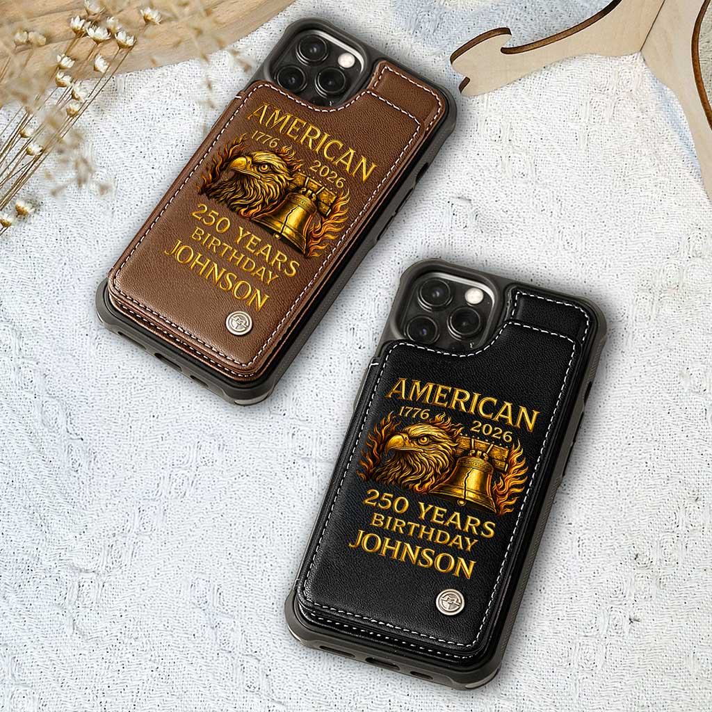 Personalized America 250th Anniversary Leather Flip Wallet Phone Case - Bald Eagle & Liberty Bell Design