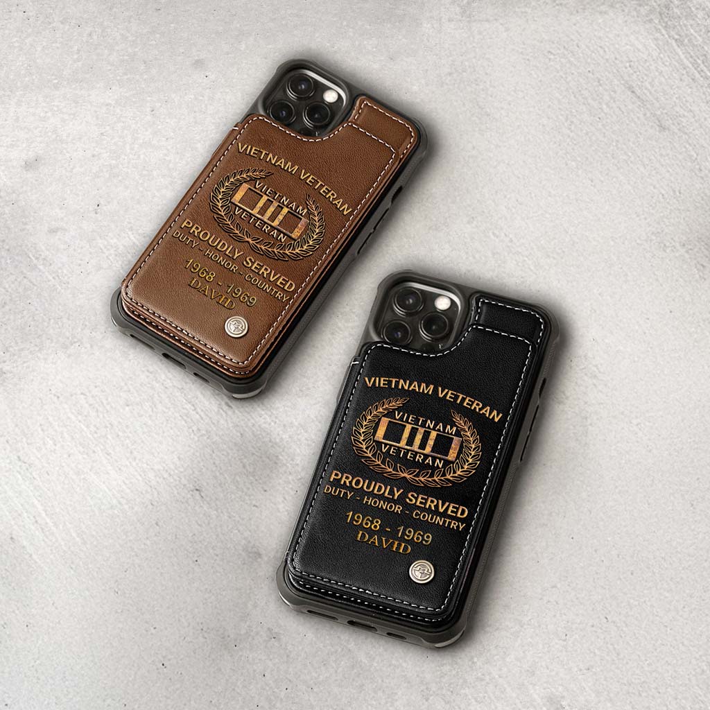 Personalized Vietnam Veteran Leather Flip Wallet Phone Case - Custom Name & Service Period