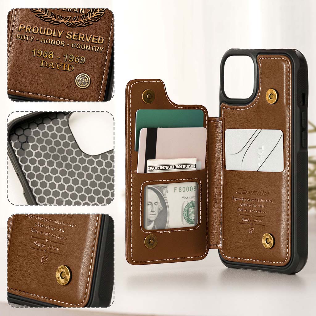 Personalized Vietnam Veteran Leather Flip Wallet Phone Case - Custom Name & Service Period