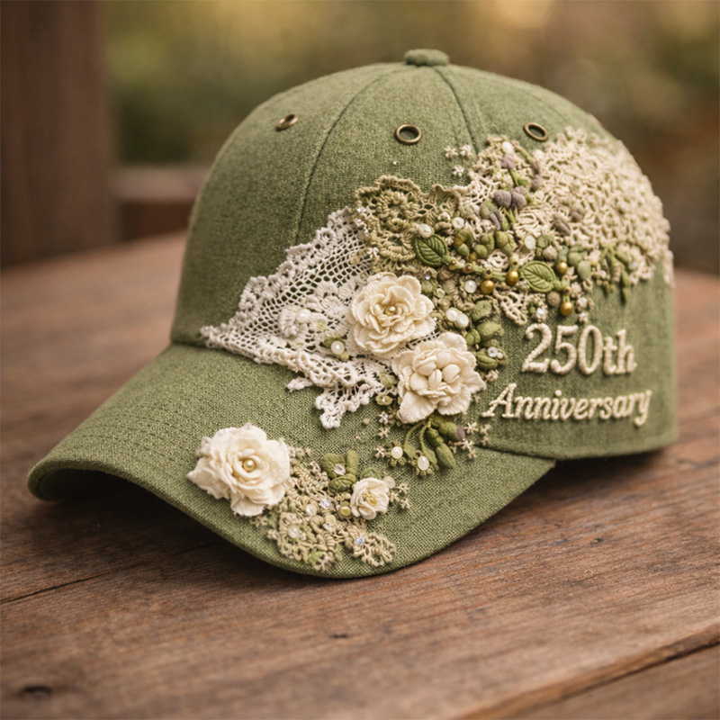 Green Floral Lace Embroidered Commemorative Trucker Hat