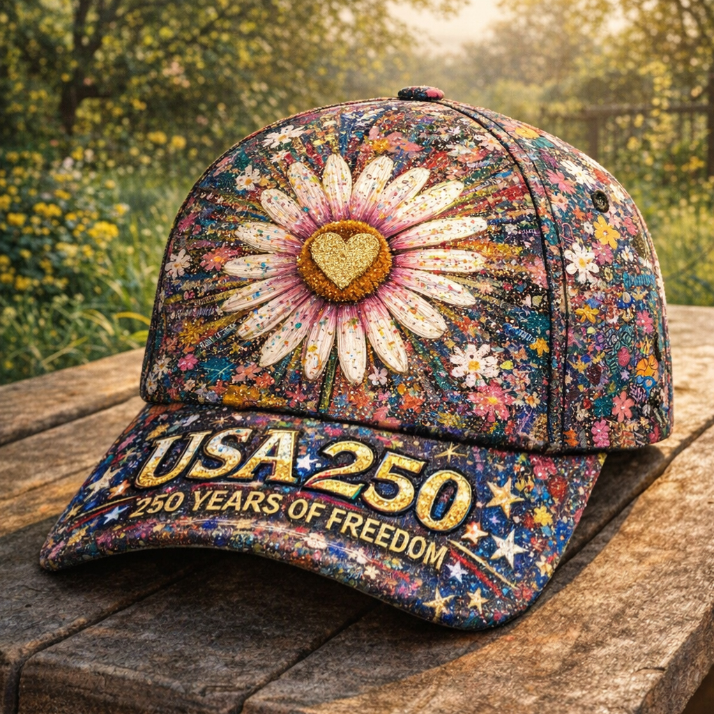 Vibrant Boho Floral Patriotic Commemorative Cap