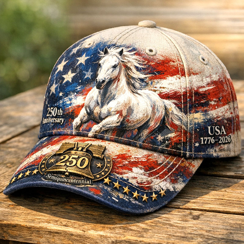 Patriotic White Horse American Flag Print Baseball Cap