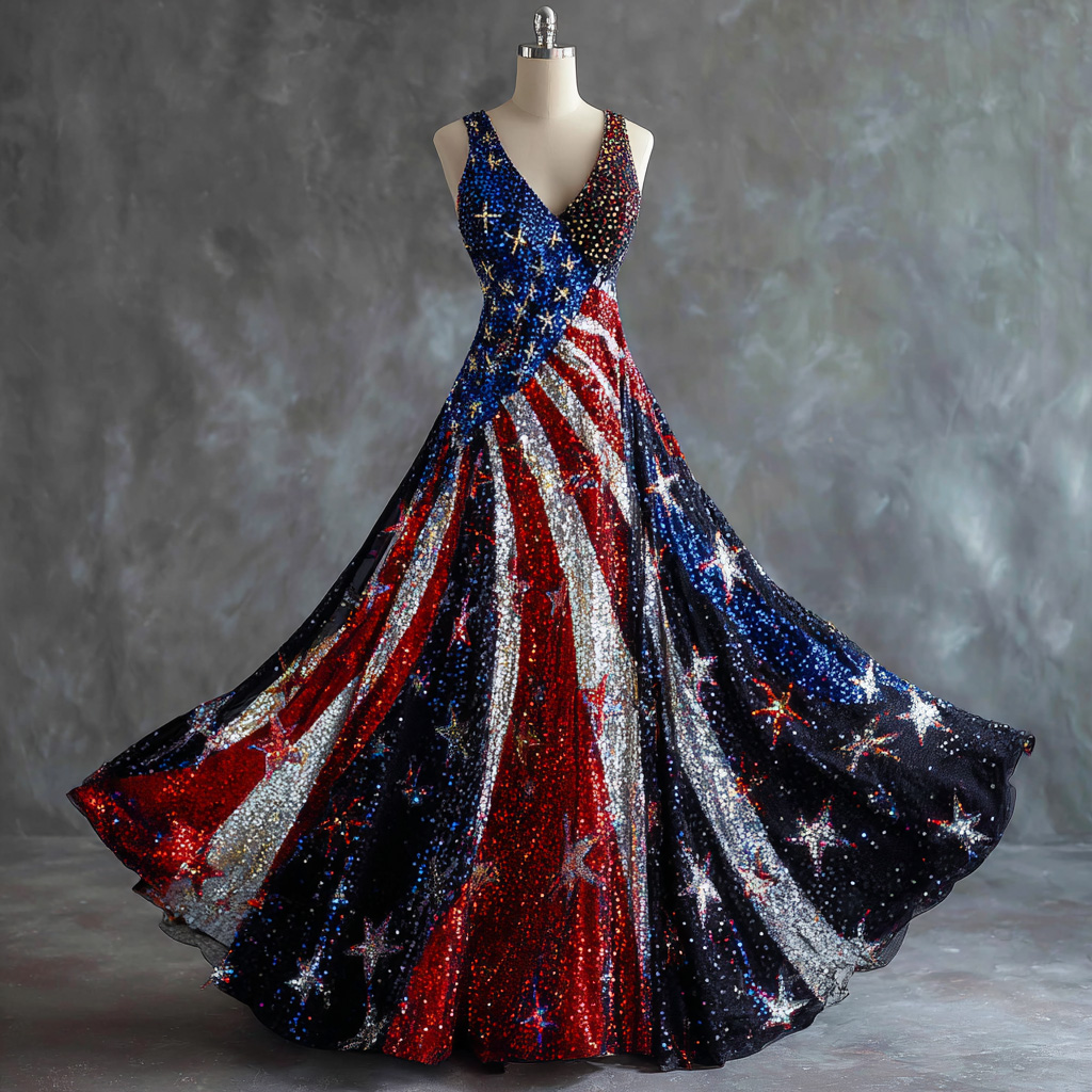 American Flag Sequin Evening Gown for Patriotic Events