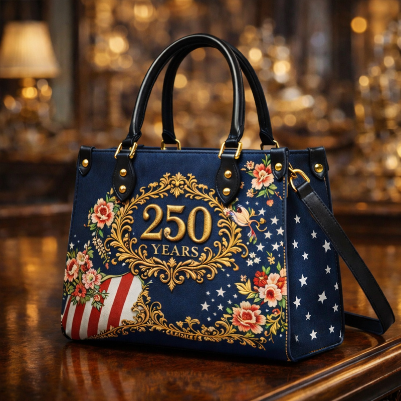 Patriotic Floral & Star Embroidered Top Handle Satchel Bag