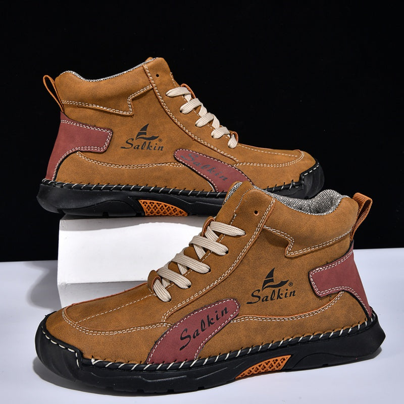 （💥 12 HOURS. NO PAIN）Men’s Handmade Leather Boots – Waterproof, Arch Support, Pressure Relief, Wide Toe Box, Built for Outdoor Comfort