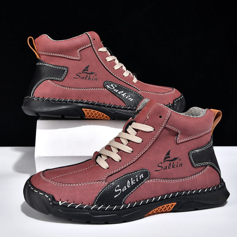 （💥 12 HOURS. NO PAIN）Men’s Handmade Leather Boots – Waterproof, Arch Support, Pressure Relief, Wide Toe Box, Built for Outdoor Comfort