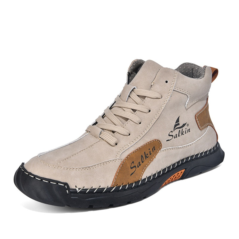 （💥 12 HOURS. NO PAIN）Men’s Handmade Leather Boots – Waterproof, Arch Support, Pressure Relief, Wide Toe Box, Built for Outdoor Comfort
