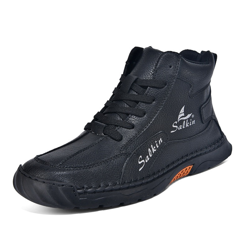 （💥 12 HOURS. NO PAIN）Men’s Handmade Leather Boots – Waterproof, Arch Support, Pressure Relief, Wide Toe Box, Built for Outdoor Comfort