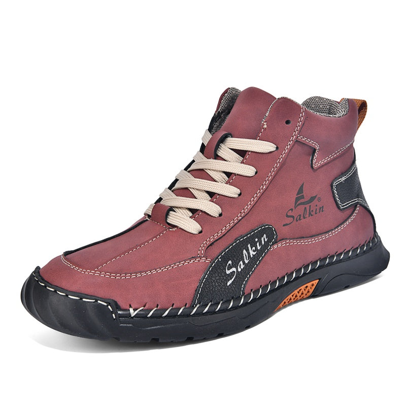 （💥 12 HOURS. NO PAIN）Men’s Handmade Leather Boots – Waterproof, Arch Support, Pressure Relief, Wide Toe Box, Built for Outdoor Comfort