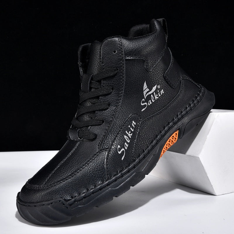 （💥 12 HOURS. NO PAIN）Men’s Handmade Leather Boots – Waterproof, Arch Support, Pressure Relief, Wide Toe Box, Built for Outdoor Comfort