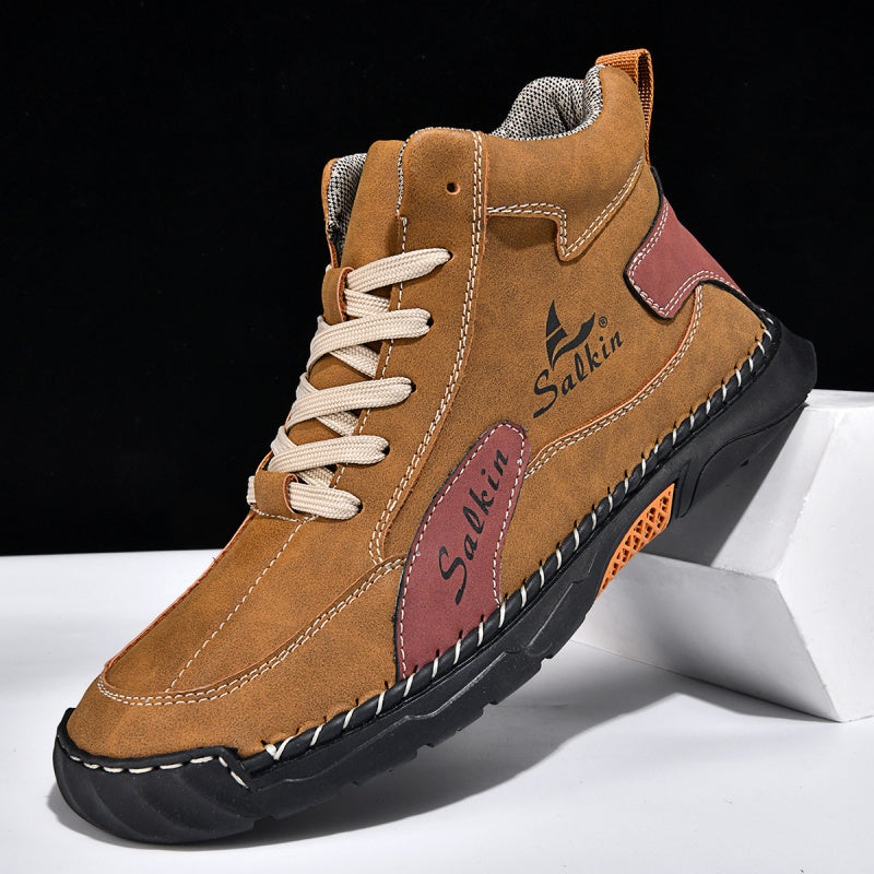 （💥 12 HOURS. NO PAIN）Men’s Handmade Leather Boots – Waterproof, Arch Support, Pressure Relief, Wide Toe Box, Built for Outdoor Comfort