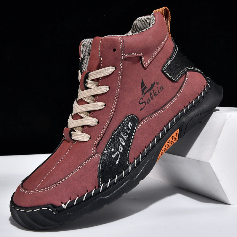 （💥 12 HOURS. NO PAIN）Men’s Handmade Leather Boots – Waterproof, Arch Support, Pressure Relief, Wide Toe Box, Built for Outdoor Comfort