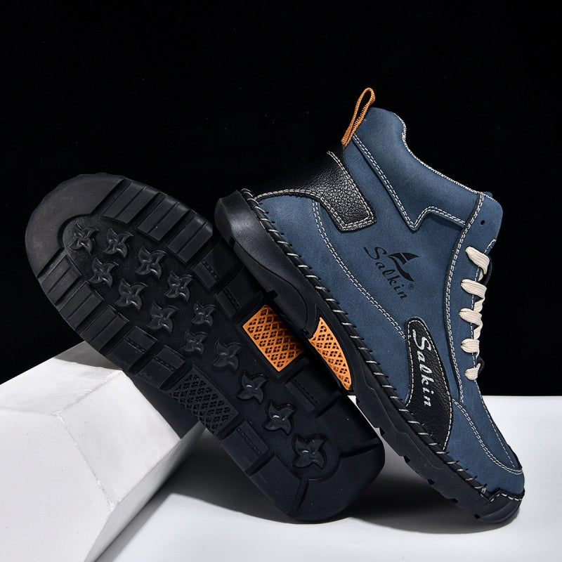 （💥 12 HOURS. NO PAIN）Men’s Handmade Leather Boots – Waterproof, Arch Support, Pressure Relief, Wide Toe Box, Built for Outdoor Comfort